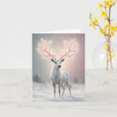 Surreal Pink Antler Reindeer Holiday Card カード (黄色い花)