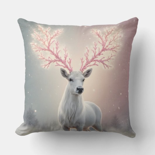 Surreal Pink Antler Reindeer Pillow クッション (正面)