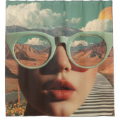 Surreal Portrait With Glasses Reflecting Desert シャワーカーテン (正面)