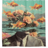 Surreal Portrait With Goldfish Flowers And Ocean シャワーカーテン (正面)