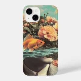 Surreal Portrait With Goldfish Flowers And Ocean iPhone 14ケース