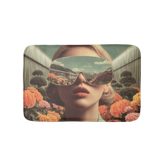 Surreal Portrait With Sunglasses Reflecting Flower バスマット (正面)