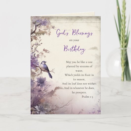 Surreal Purple Flowers Tree with Bird Birthday カード (正面)