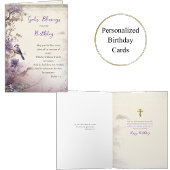 Surreal Purple Flowers Tree with Bird Birthday カード