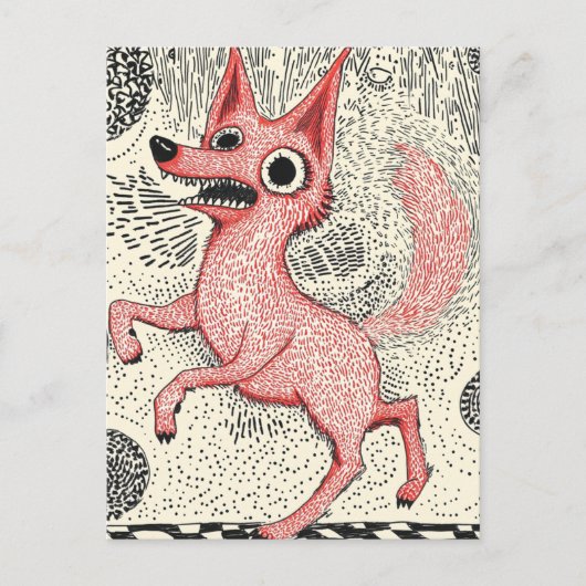 Surreal Red Fox Illustration - Quirky Indie art ポストカード (正面)