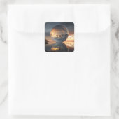 Surreal Reflective Sphere With Sunset Clouds Over  スクエアシール (バッグ)