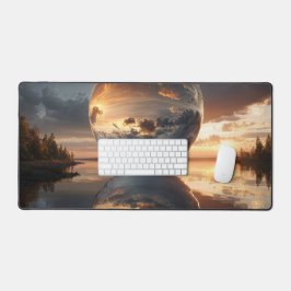 Surreal Reflective Sphere With Sunset Clouds Over  デスクマット