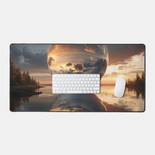 Surreal Reflective Sphere With Sunset Clouds Over  デスクマット (キーボード&マウス)