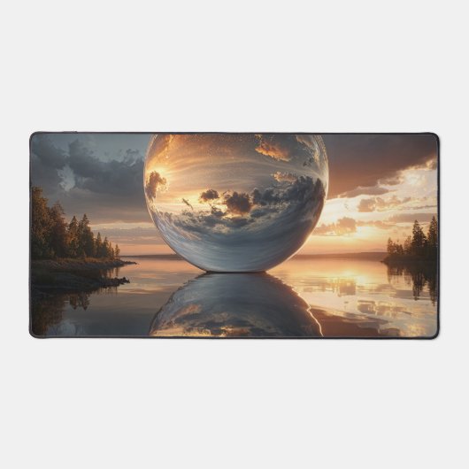 Surreal Reflective Sphere With Sunset Clouds Over デスクマット (正面)