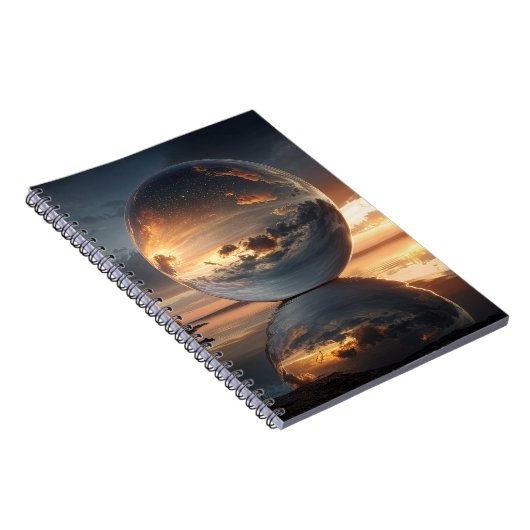 Surreal Reflective Sphere With Sunset Clouds Over  ノートブック (右側)