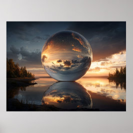 Surreal Reflective Sphere With Sunset Clouds Over  ポスター