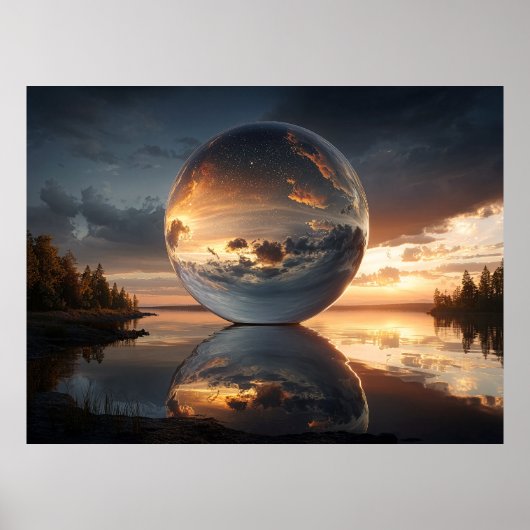 Surreal Reflective Sphere With Sunset Clouds Over  ポスター (正面)