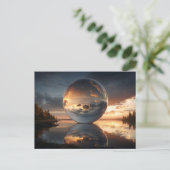 Surreal Reflective Sphere With Sunset Clouds Over ポストカード (スタンド正面)