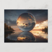 Surreal Reflective Sphere With Sunset Clouds Over ポストカード (正面)