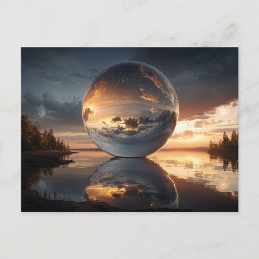 Surreal Reflective Sphere With Sunset Clouds Over  ポストカード (正面)