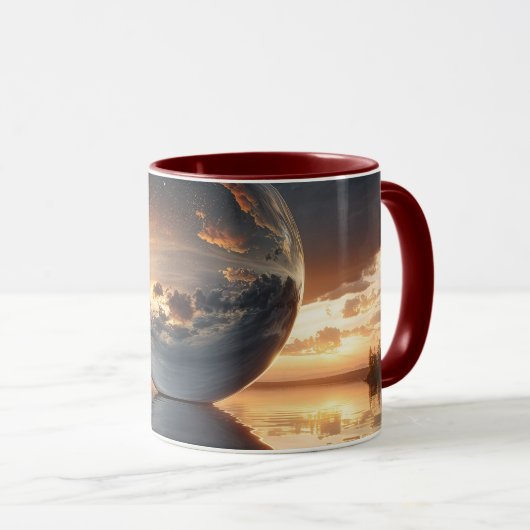 Surreal Reflective Sphere With Sunset Clouds Over  マグカップ (正面右)