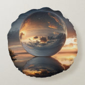 Surreal Reflective Sphere With Sunset Clouds Over  ラウンドクッション (裏面)