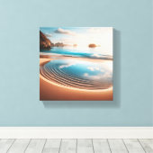 Surreal Reflective Tide Pool on Golden Sand Beach  キャンバスプリント (インサイチュ (ウッドフロア))