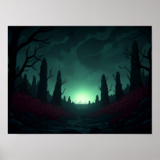 Surreal Retro Farm Landscape with Rocket Launch Ar ポスター