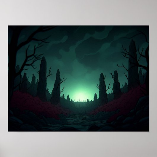 Surreal Retro Farm Landscape with Rocket Launch Ar ポスター (正面)