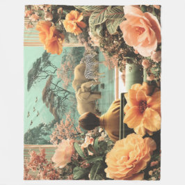 Surreal Safari Scene With Elephants Zebras フリースブランケット