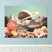 Surreal Saturn Over Mountain Valley キャンバスプリント (インサイチュ (ウッドフロア))