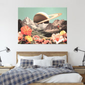 Surreal Saturn Over Mountain Valley キャンバスプリント (インサイチュ (寝室))