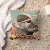 Surreal Saturn Over Mountain Valley クッション (ブランケット)