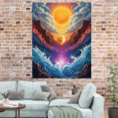Surreal Sun and Moon Abstract Landscape Poster ポスター