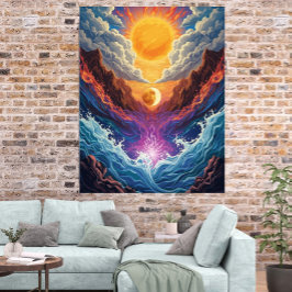 Surreal Sun and Moon Abstract Landscape Poster ポスター