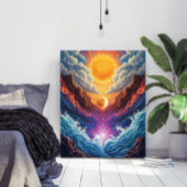 Surreal Sun and Moon Abstract Landscape Poster ポスター