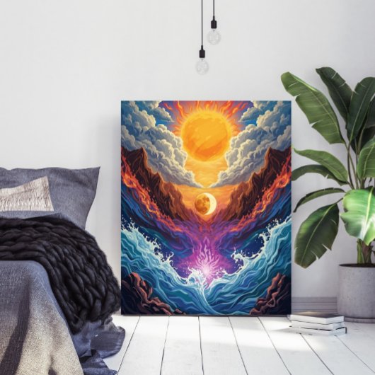 Surreal Sun and Moon Abstract Landscape Poster ポスター