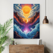 Surreal Sun and Moon Abstract Landscape Poster ポスター