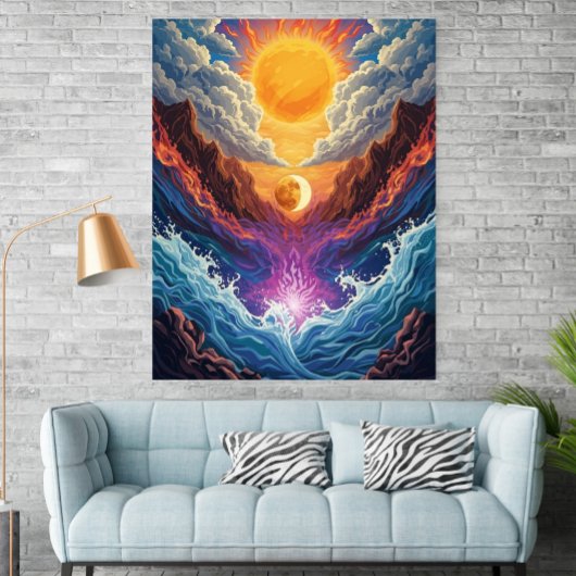 Surreal Sun and Moon Abstract Landscape Poster ポスター