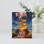 Surreal Surprised Breakfast Pancakes Coffee Cow ポストカード (スタンド正面)