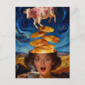 Surreal Surprised Breakfast Pancakes Coffee Cow ポストカード (正面)