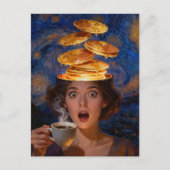 Surreal Surprised Breakfast Pancakes Coffee Woman  ポストカード (正面)
