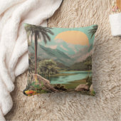 Surreal Tropical Lake With Palm Trees クッション (ブランケット)