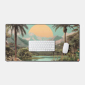 Surreal Tropical Lake With Palm Trees デスクマット (キーボード&マウス)