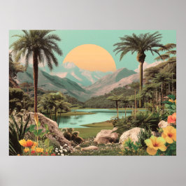 Surreal Tropical Lake With Palm Trees ポスター