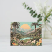 Surreal Tropical Lake With Palm Trees ポストカード (スタンド正面)