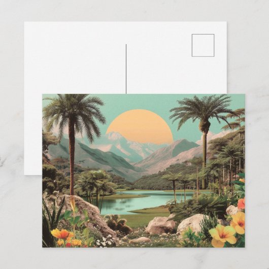 Surreal Tropical Lake With Palm Trees ポストカード (正面/裏面)