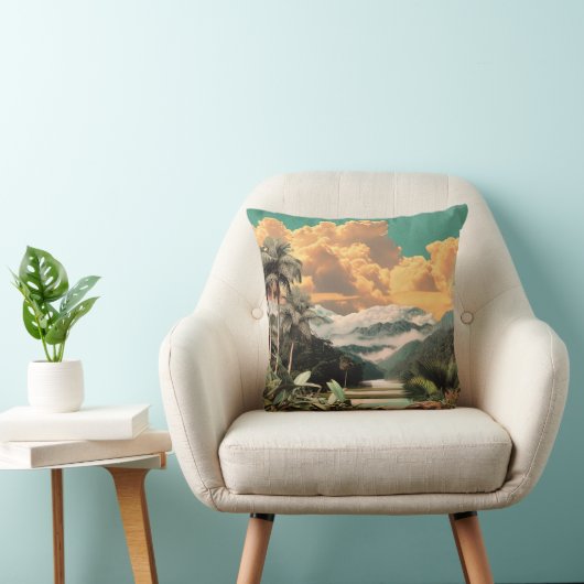 Surreal Tropical Valley With Palm Trees クッション (椅子)