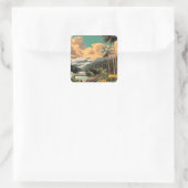 Surreal Tropical Valley With Palm Trees スクエアシール (バッグ)