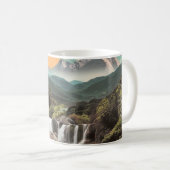 Surreal Tropical Valley With Waterfalls コーヒーマグカップ (正面右)