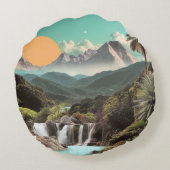 Surreal Tropical Valley With Waterfalls ラウンドクッション (裏面)