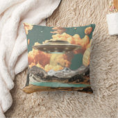 Surreal UFO Above Mountain Lake with Planets クッション (ブランケット)