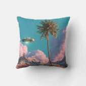 Surreal UFO and Palm Tree Mountain Scene クッション (裏面)