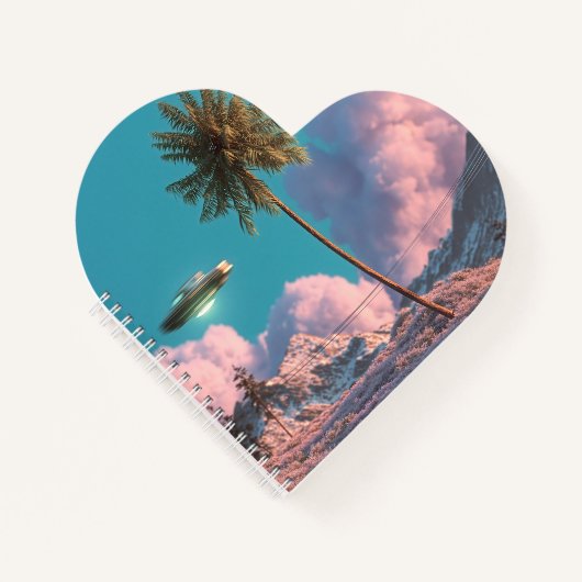 Surreal UFO and Palm Tree Mountain Scene ノートブック (正面)