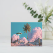 Surreal UFO and Palm Tree Mountain Scene ポストカード (スタンド正面)